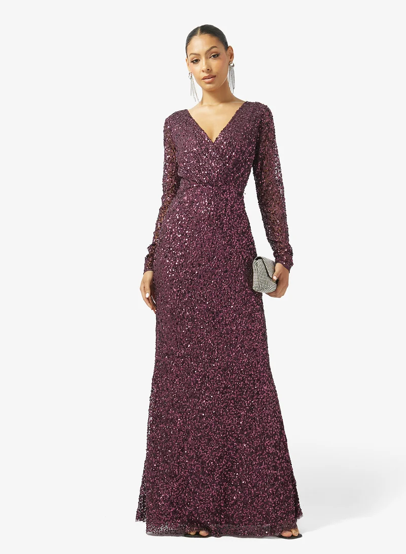 Namshi x  V Neck Bead Embellished Evening Gown for Women | Best Price UAE